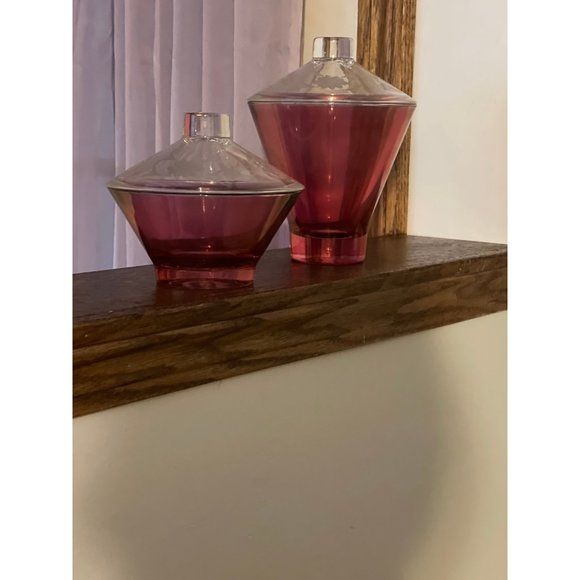 Rare 2 Hazel Atlas Glass Moroccan Ruby red Swirl Candy Dish w/Lid Mid Century - Picture 8 of 8